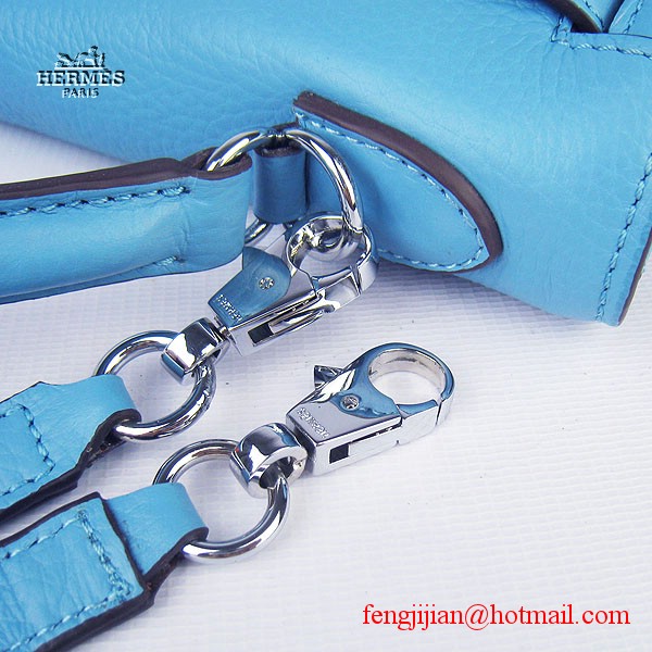 Hermes Kelly 32cm Togo Leather Bag Light Blue 6108 Silver Hardware